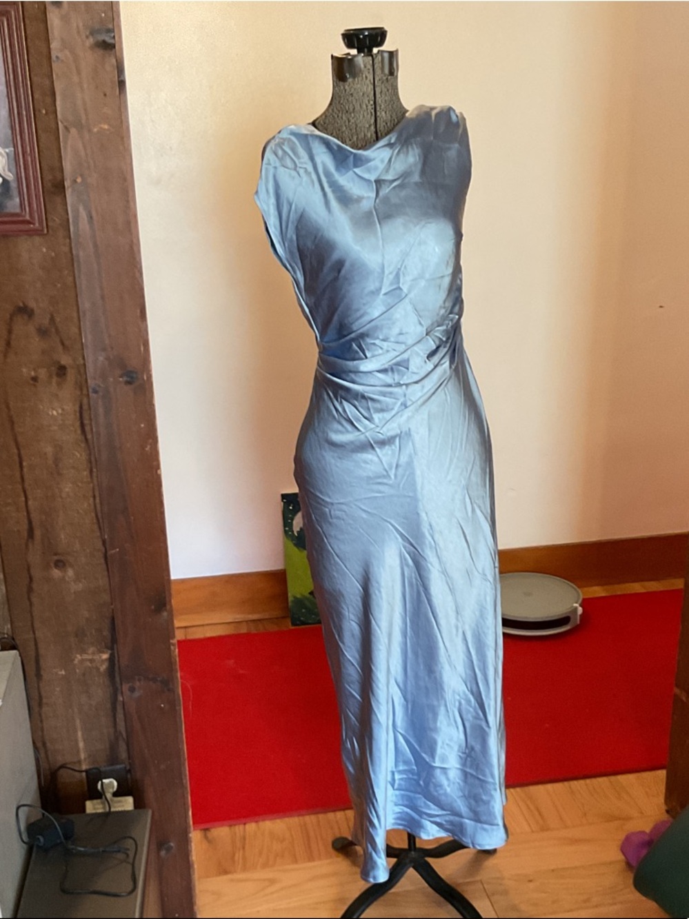 Selfie Leslie Sky Blue Satin Cowl Neck Maxi Dress